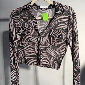 Sheer Zebra Print Button-Up Top